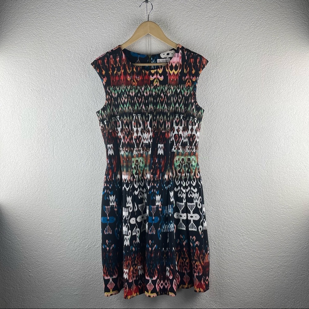 Dress Barn l 8 Colorful Scuba Abstract Tribal Print Tailored Pleats Career Dress
